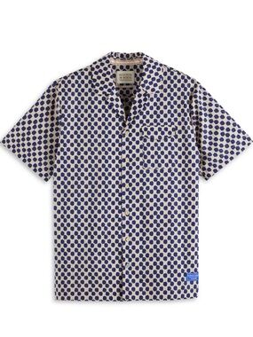Scotch & Soda Blue Dot Short-Sleeve Button-Down Camp Shirt